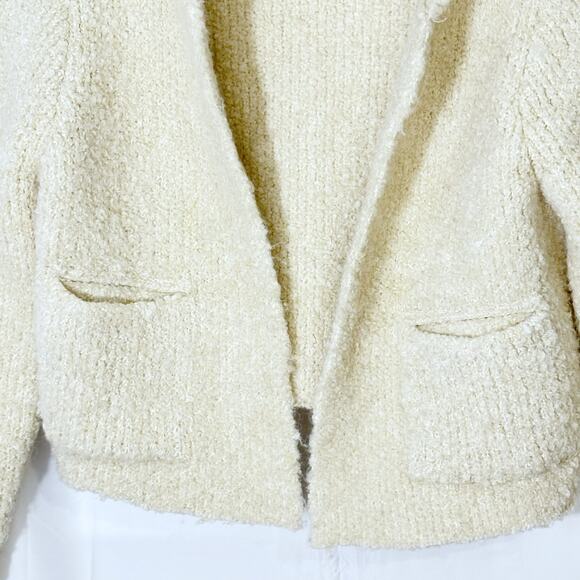 ZARA WOMEN BOUCLÉ CREAM KNIT BLAZER SWEATER SZ M - Picture 2 of 5